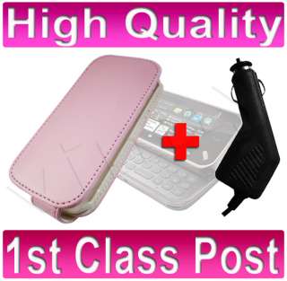 PINK LEATHER FLIP CASE+ CAR CHARGER FOR NOKIA N97 MINI  