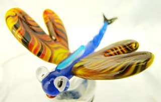 New Hand Blown Glass Dragonfly with Tie Dyed Wings Wine Stopper  