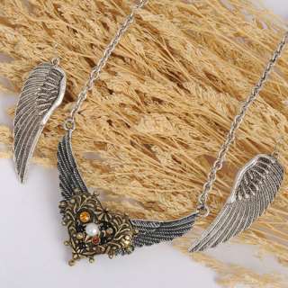   ANGEL WINGS PEARL CRYSTAL EARRINGS NECKLACE PENDANT CHAIN SETS  