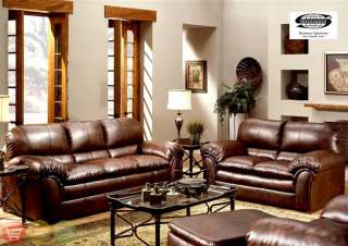 Geneva Sofa, LoveSeat, Chair & Ottoman Casual Brown Bonded Leather Set 