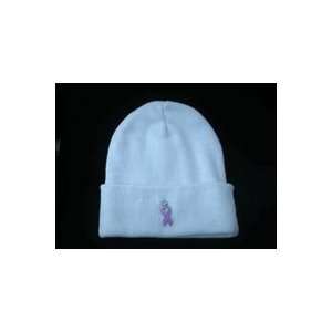  beanie hat with cancer awareness pin 