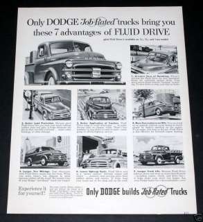1951 OLD MAGAZINE PRINT AD, DODGE JOB RATED TRUCKS, GREAT ART 