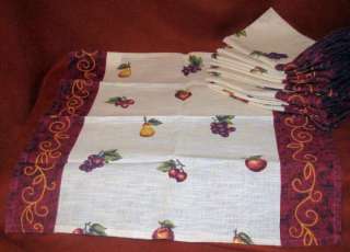 Avon Cloth Napkins Fruit Grapes Apples Pear Burgundy 12  