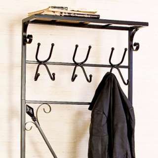 Traditional Iron Metal Coat Hook Hall Tree Entry Bench  