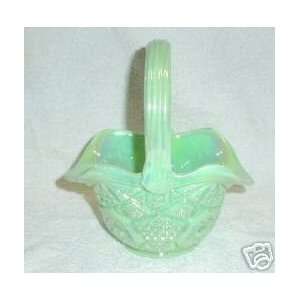  Jade Carnival Glass Basket 