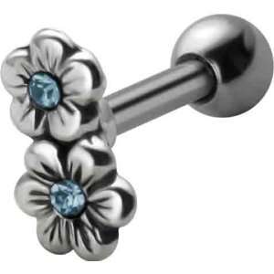    Aqua Blue CZ Flower Cartilage Piercing Stud Earring Jewelry