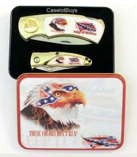 COLLECTOR KNIVES~EAGLES W/REBEL FLAG~SS BLADES Set  