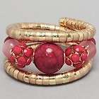 Faux Coral Red Color Gold Tone Trendy Adjustable Glam Bracelet