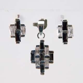   Cubic Zirconia Gemstone 925 Sterling Silver Earring Pendant Set  