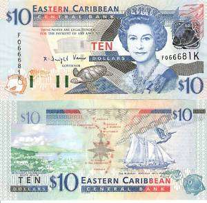   East Caribbean States $10 Banknote World Currency Money BILL p43K Note