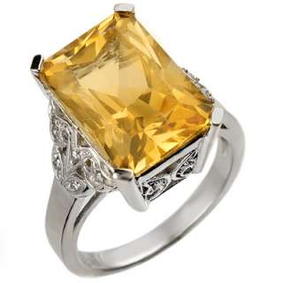 Genuine 9.20 ctw Citrine & Diamond Ring 14K White Gold  