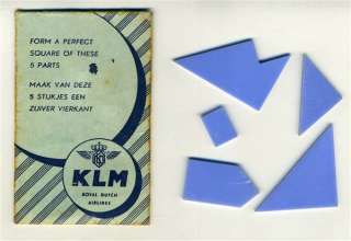 KLM Puzzle Form Perfect Square from 5 Parts Royal Dutch Airlines 1950 