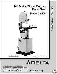 Delta 14 Band Saw Instruction Manual #28 306  