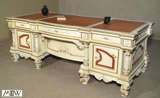  Painted Carved EXECUTIVE OFFICE DESK w/ Leather Top yrro261  