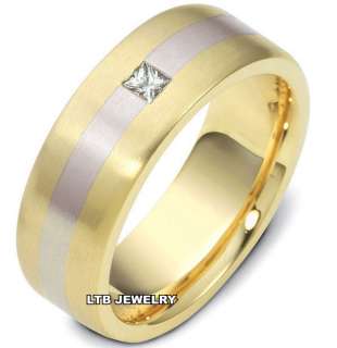 14K TWO TONE GOLD MENS DIAMOND WEDDING BAND RING 8MM  
