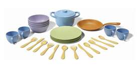 The Green Toys Cookware and Dining Set is manufactured entirely in the 