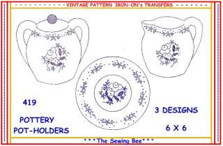 419 Dishes Potholders embroidery transfer pattern new  