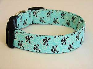 Charming Blue W/ Brown Skulls Dog Collar Collars X SM.  