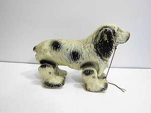 ANTIQUE WOODEN OR COMP PAINTED SPANIEL DOG PULL TOY WALKER  