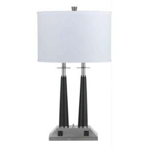   Brushed Steel and Black with Power Outlets Desk Lamp