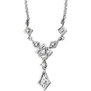 Elaborate Diamond Necklace With Dangling Drop Style Charm in 14k White 