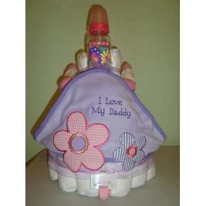 Flower Design Baby Girl I Love MY Daddy 3 Layer Diaper Cake   Comes 