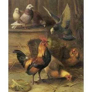 Chickens Feeding Time for the Pigeons By Edgar Hunt Highest Quality 