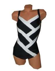 Delta Burke Swimwear Diagonal Lattice Tank Style Swimsuit ~ Very 