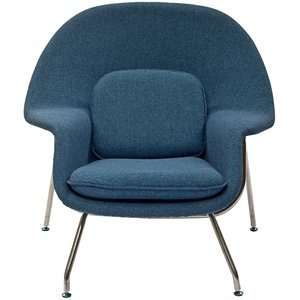 Eero Saarinen Style Womb Chair and Ottoman Set in Blue Tweed
