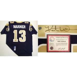 Kurt Warner Signed Rams Reebok Authentic Navy Jersey
