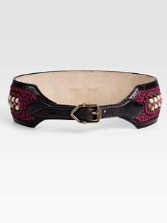 Burberry   Bead Accented Leather Trimmed Crocheted Belt