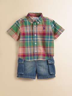 Ralph Lauren   Infants Plaid Shirt & Denim Cargo Shorts Set