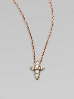 Roberto Coin   18K Rose Gold Diamond Mini Cross Pendant Necklace
