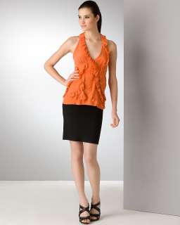BCBGMAXAZRIA Silk Crepe Ruffle Halter Top and Solid Power Skirt 