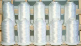 NEW 10 WHITE CONES POLY MACHINE EMBROIDERY THREAD  