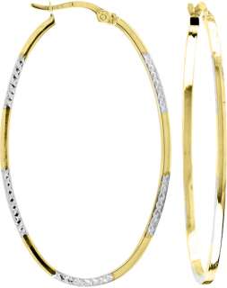 10k Yellow Gold Two 2 Tone Large 1.7 inch Hoop Earrings White Slender 