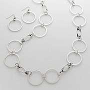 Silver Tone Long Necklace and Hoop Drop Earring Set   Plus