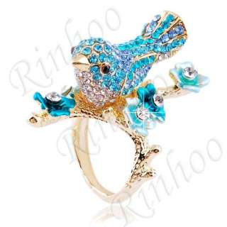 blue bird a finger animal Ring 5.5 Rhinestone  