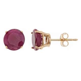 CARAT RUBY STUD EARRINGS 7mm ROUND CUT 14KT YELLOW GOLD JULY BIRTH 