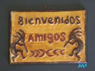   Bienvenidos Amigos Ceramic Plaque Hanging Wall Art Decor Mexico  