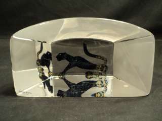   BODA VIEWPOINTS PANTHER ART GLASS BLOCK PAPERWEIGHT, SIGNED  