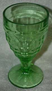 COLONIAL BLOCK GREEN DEPRESSION GLASS WATER GOBLET  