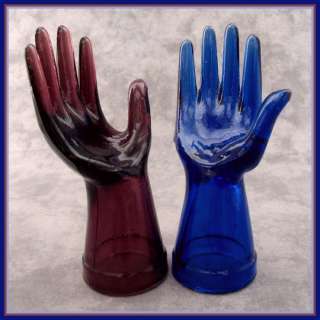   PURPLE & COBALT BLUE GLASS MANNEQUIN JEWELRY RING DISPLAY HANDS  