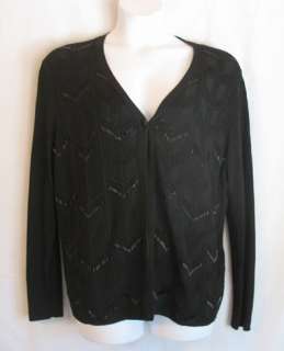 Jones New York Black Rayon Blend Beaded Cardigan Sweater 1X Gorgeous 