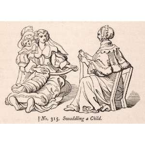 1862 Wood Engraving Frederick William Fairholt Swaddling Child Infant 