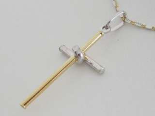 18k. Gold Two Tone Italian Cross and Chain Pendant 5 Grams, New  