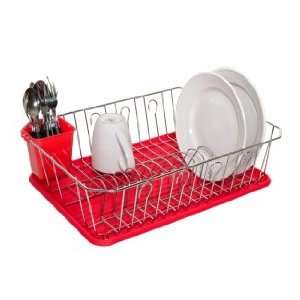  Chrome and Red Dish Rack Storage Drainer