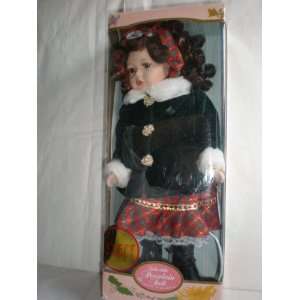  Brunette Porcelain Doll, Lisa, 12 Tall, Winter Holiday 