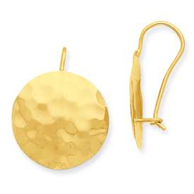14k Yellow Gold Hammered Circle Kidney Wire Earrings  