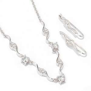   Sterling Silver Cubic Zirconia Swirl Ear Pin & Necklace Set Jewelry